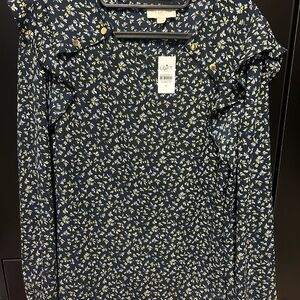 LOFT Navy Floral Blouse